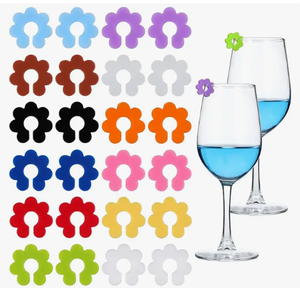 lot 8186 image: Xelsluthe Wine Glass Charms 24 Pcs Silicone Reusable Drink Markers