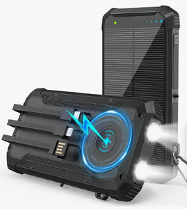 lot 12877 image: 20000mAh Solar Power Bank w Wireless Pad, Built-In Cables & Carabiner, Blue