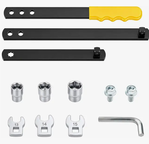 lot 12900 image: Folding 3-Piece Serpentine Belt Tensioner Wrench Set w Crowfoot Wrenches & Sockets