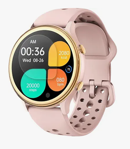 lot 18370 image: Smart Watch Fitness Tracker Round Display Pink Silicone Band w Charger TG02