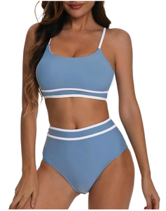 lot 20266 image: Karrack Womens Two-Piece Swimsuit Set Teal Green w Aqua Trim Size M