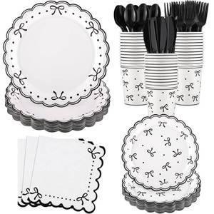 lot 76 image: NatNarr Black Bow Birthday Party Plates Napkins Set 175 Pcs