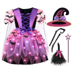 lot 1124 image: Spooktacular Creations Light Up Witch Costume with Hat and Broom Small 5-7 Yr