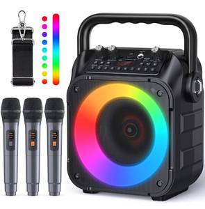 lot 1125 image: CYY Karaoke Machine 3 Wireless Microphones Bluetooth Speaker With Lights