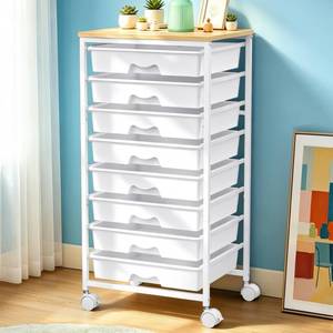 lot 1126 image: SUNALLY Rolling Storage Cart With 8 Drawers White