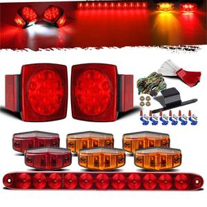 lot 1131 image: Partsam 12V LED Trailer Light Kit Square Stop Turn Tail Side Marker 3rd Brake