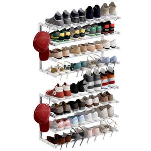 lot 1137 image: Jchccu 2 Pack Wall Mounted 4 Tier Shoe Rack Holds 32 Pairs 17-30 Inch White