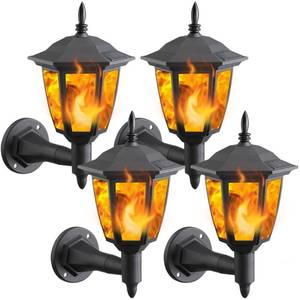 lot 1145 image: Dynaming 4 Pack Solar Flickering Flame Wall Lanterns Outdoor LED