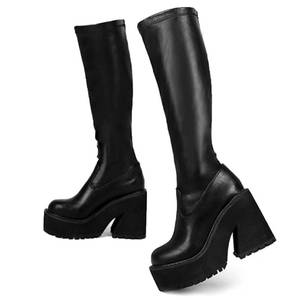 lot 1157 image: AMINUGAL Womens Knee High Boots Platform Chunky Block Heel Black Size 8.5