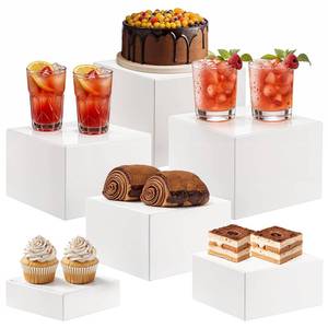 lot 1159 image: Nodaaiie 6 Pack White Acrylic Buffet Risers Display Stands 3 to 8 Inch Set
