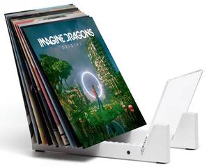 lot 1204 image: KAIU Vinyl Record Storage Holder Acrylic Stand Holds 50 LPs Modern White