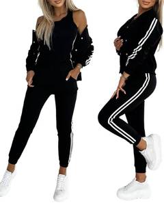 lot 2032 image: CHICME Womens 3 Piece Striped Tape Patch Tank Top Set Black XX-Large