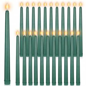 lot 2056 image: Macarrie 24 Pack Flameless LED Taper Candles 11 Inch Green Battery Operated