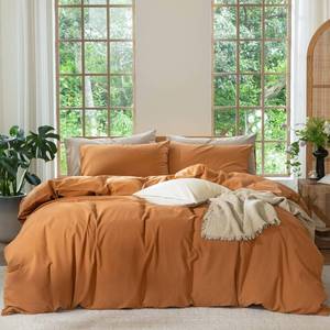 lot 2069 image: MooMee Duvet Cover Set Queen Size 3 Piece 100% Cotton Burnt Orange