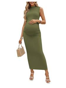 lot 2075 image: OYOANGLE Womens Maternity Mock Neck Sleeveless Ruched Bodycon Maxi Dress, Large
