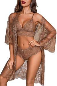 lot 2077 image: Avidlove Women Floral Lace Lingerie Set 3 Piece Bra Panty Robe XXL