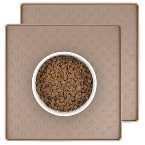 lot 2094 image: Ptlom 2 Pack Dog Food Mat Waterproof Silicone Pet Placemat Taupe 11.8 x 11.8