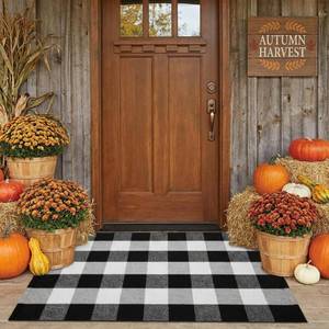 lot 2096 image: SEEKSEE Buffalo Plaid Outdoor Rug 27.5x43 Black and White