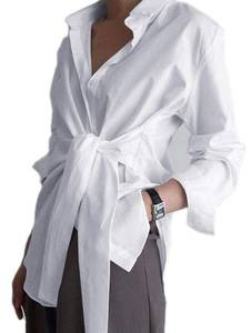 lot 2098 image: KUFV Womens Long Sleeve Button Down Shirt Tie Waist Blouse White, XXL