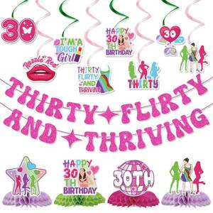 lot 2100 image: Aposwow Thirty Flirty and Thriving 30th Birthday Decorations 14 Pcs Set