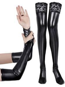 lot 2495 image: Bencailor Wet Look Stockings and Fingerless Gloves Set Black Large-X-Large