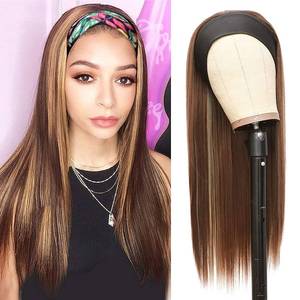 lot 7642 image: G&T Wig Headband Wig Long Straight Honey Blonde Highlights Synthetic 24 Inch