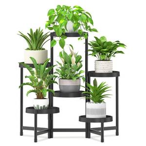 lot 7651 image: Plant Stand 6 Tier Folding Indoor Outdoor Black