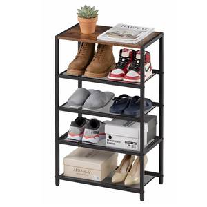lot 7652 image: RUNJIMY 5 Tier Narrow Metal Shoe Rack with Wood Top