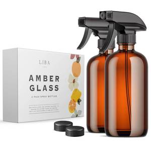 lot 7666 image: LiBa Amber Glass Spray Bottles 2 Pack 16oz Refillable Adjustable Nozzle