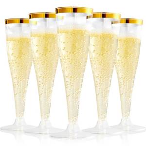 lot 7669 image: FOCUSLINE Gold Rim Plastic Champagne Flutes 4.5 oz 100 Pack