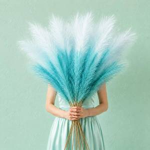 lot 7671 image: GNDR Artificial Pampas Grass 9 Pcs 45 Inch Mixed Color White & Pastel Blue