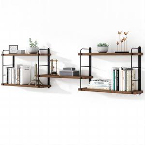 lot 7673 image: MXCSE Floating Wall Shelves 17 Inch Wood Brown 5 Pack