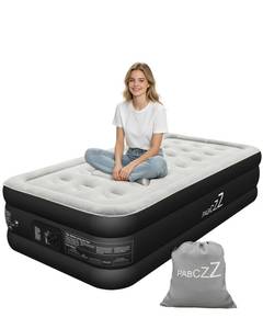 lot 7676 image: PABCZZ Twin Air Mattress with Built-in Pump, 18 Inch Height, Black