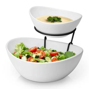 lot 7703 image: MALACASA 2 Tier Chip and Dip Serving Set with Metal Stand, White