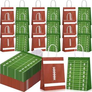 lot 7705 image: Sabary Football Party Favor Treat Bags with Handles 100 Count Brown and Green