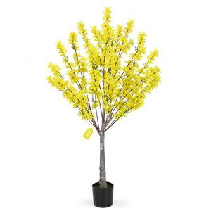lot 7707 image: KANEODOT 4FT Yellow Artificial Forsythia Tree Spring Flower Plant with Pot