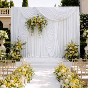 lot 7718 image: Party Village 40x10 FT White Polyester Backdrop Curtain Panels