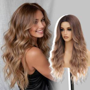 lot 8341 image: HMHIFI Brown Balayage Blonde Long Wavy Curly Wig 26 Inch For Women