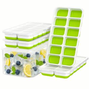 lot 8363 image: NFK Ice Cube Tray with Lid and Bin 4 Pack 48 Cubes Stackable