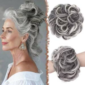 lot 8373 image: FESHFEN Large Messy Bun Hair Piece Wavy Synthetic Chignon Hair Extension