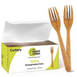lot 8374 image: The Veggie Straws Biodegradable Vegetable Fiber Forks 100 Pcs 6.7 Inch