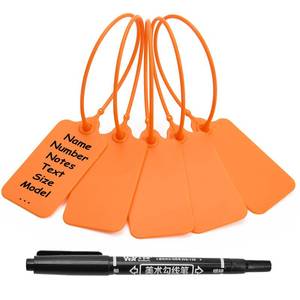 lot 8384 image: LeadSeals 100 Orange Plastic Self-Locking Hanging Tags 1.18 x 2.16 in