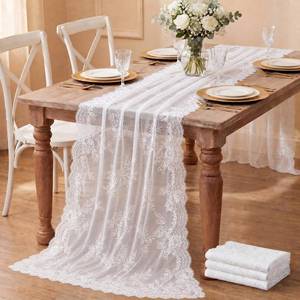 lot 8396 image: Remagr White Lace Table Runner 3 Pcs 30 x 120 Inch Floral Wedding