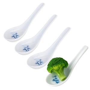 lot 8421 image: JapanBargain 2323x4 Melamine Soup Spoons Set of 4 White Bamboo 5.5 Inch