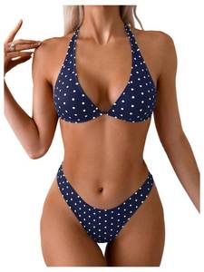 lot 8424 image: WDIRARA Womens Polka Dot Bikini Set 2 Piece Halter Triangle Swimsuit - SIZE M