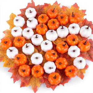 lot 8430 image: DomeStar 36 Pcs Mini Foam Pumpkins with Faux Maple Leaves