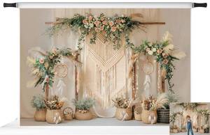 lot 8433 image: Kate Spring Boho Flowers Photography Backdrop Floral 8x8 Ft  Retail $109.98