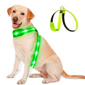 lot 8443 image: PZRLit LED Light Up Dog Vest Harness Rechargeable Reflective Medium Green