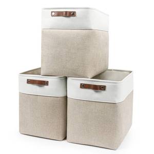 lot 9362 image: Bagnizer Large Fabric Storage Baskets  50L Storage Bins, Decorative Linen Closet Baskets with Handles for Organizing, Shelf, Toys, Clothes, Home, Office, Nursery, 17x12x15Inches (Beige&White)