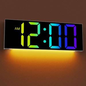 lot 9372 image: JALL Digital Wall Clock Large Display with Big LED Numbers, Remote Control, 8 RGB Colors, Auto DST, Night Light for Classroom Living Room Bedroom Birthday Gift for Senior(A White Shell, 12 inches)